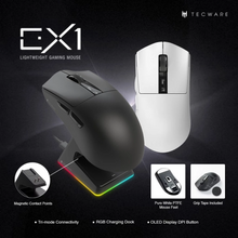 Load image into Gallery viewer, TECWARE EX1 Lightweight Tri-Mode Wireless Gaming Mouse With OLED Display & RGB Charging Dock BLACK / WHITE