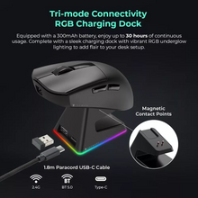 Load image into Gallery viewer, TECWARE EX1 Lightweight Tri-Mode Wireless Gaming Mouse With OLED Display & RGB Charging Dock BLACK / WHITE