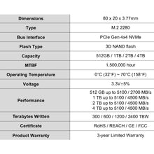 Load image into Gallery viewer, SimorChip SSD 420 PCIe Gen 4x4 NVMe M.2 2280 SSD / 512GB / 1TB