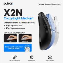 Load image into Gallery viewer, Pulsar X2N CrazyLight Medium Jet Black / Ocean Blue / Uyuni White XS-1 Sensor Symmetrical 45g 8K Dongle x16 Dot Skates