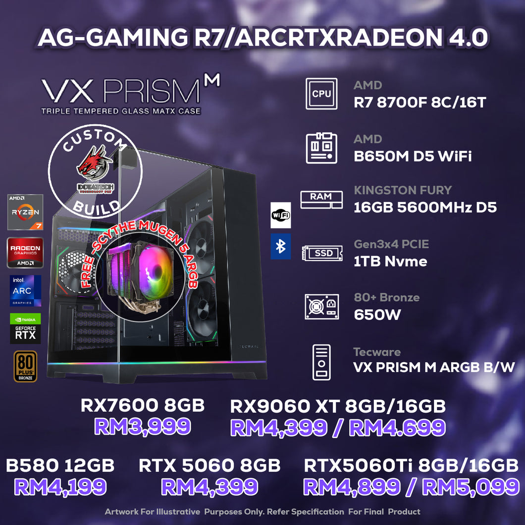 # DOTATECH AG-GAMING R7/ARCRTXRADEON 4.0 - CUSTOM PC GAMING PACKAGE #  R7 8700F + GPU Option(s)