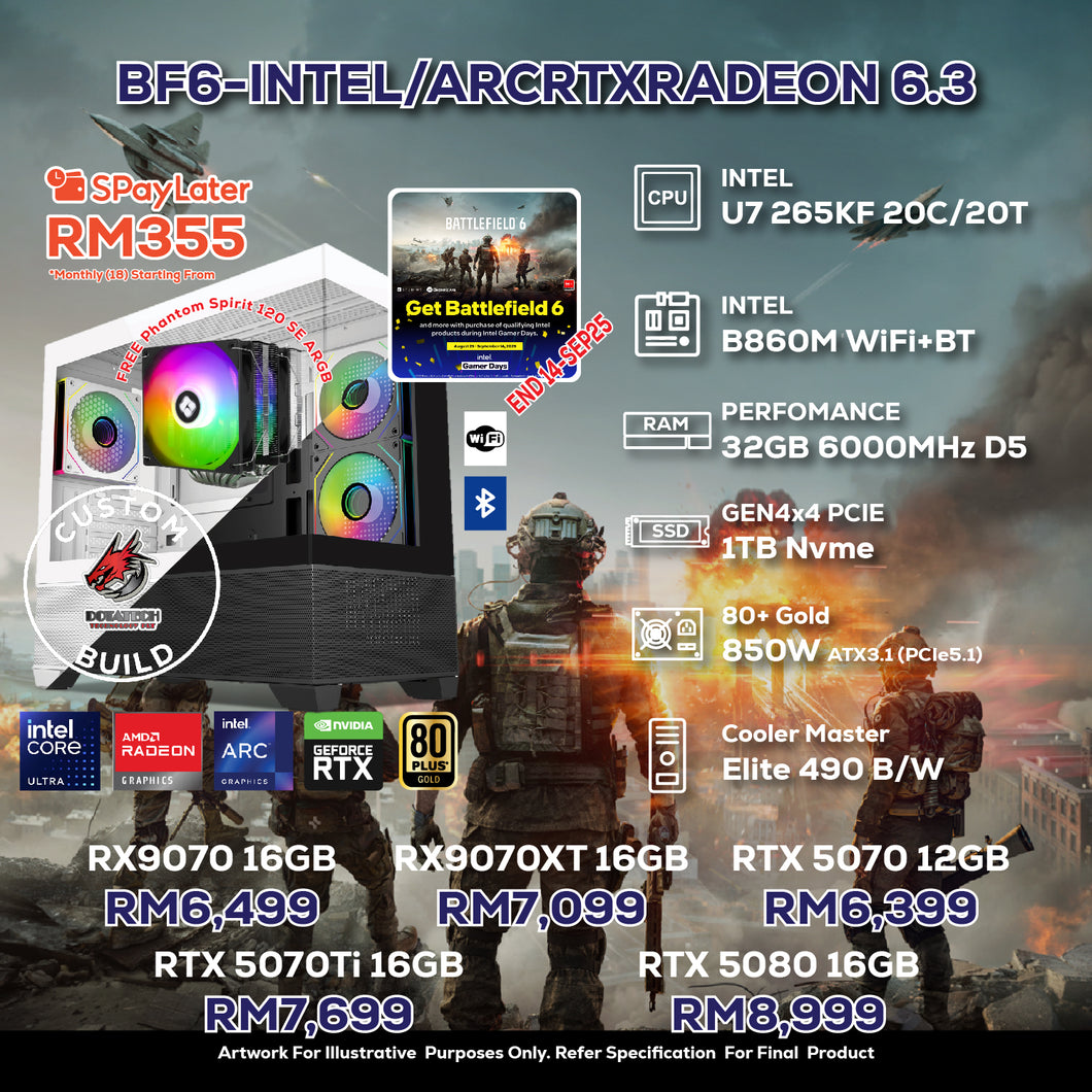 # DOTATECH BF6-INTEL/ARCRTXRADEON 6.3 - CUSTOM PC GAMING PACKAGE # U7 265KF + With GPU Option(s)
