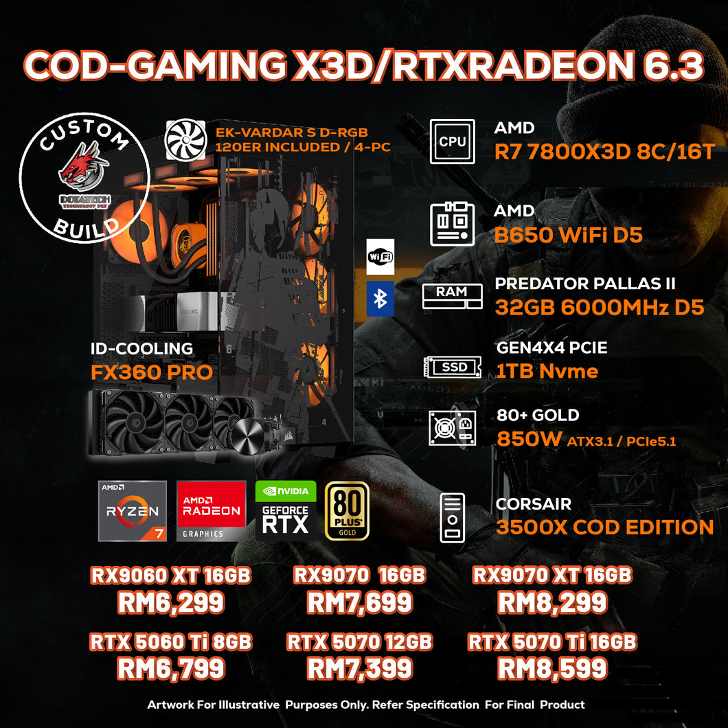 # DOTATECH COD-GAMING X3D/RTXRADEON 6.3 - CUSTOM PC GAMING PACKAGE # R7 7800X3D + GPU Option(s)  / CUSTOM-MADE
