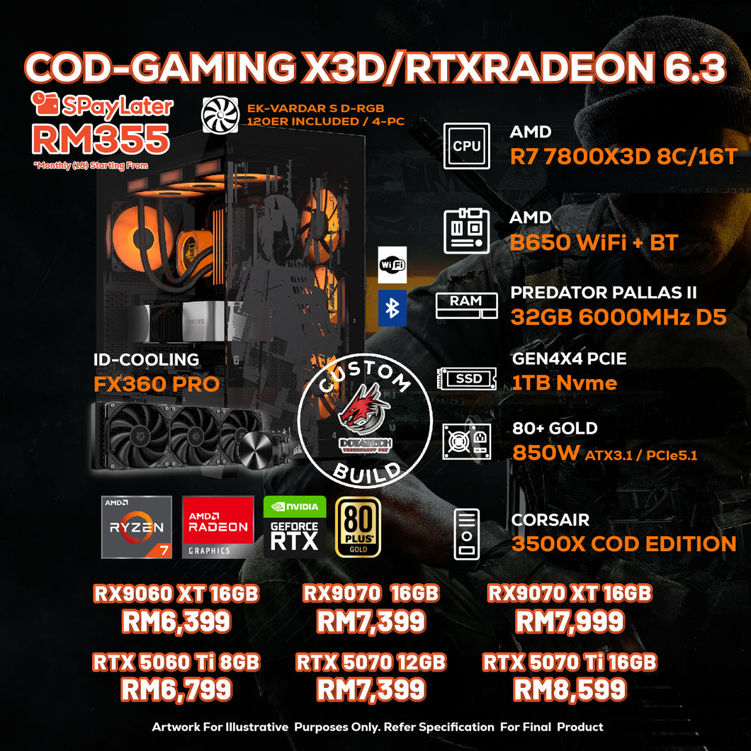# DOTATECH COD-GAMING X3D/RTXRADEON 6.3 - CUSTOM PC GAMING PACKAGE # R7 7800X3D + GPU Option(s)
