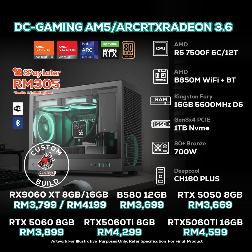 # DOTATECH DC-GAMING AM5/ARCRTXRADEON 3.6 - CUSTOM PC GAMING PACKAGE #  R5 7500F + GPU Option (s)