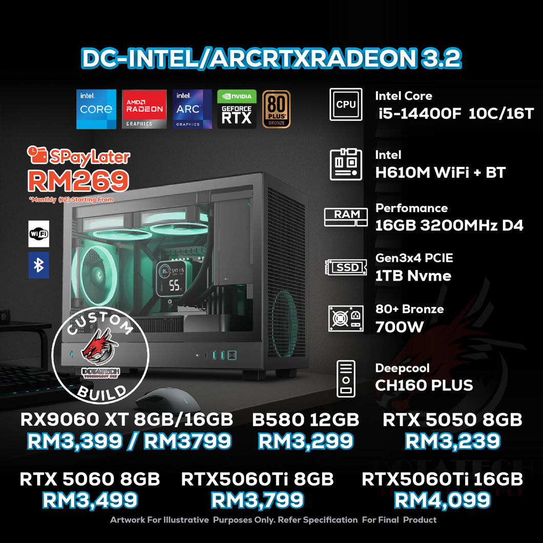 # DOTATECH DC-INTEL/ARCRTXRADEON 3.2 - CUSTOM PC GAMING PACKAGE #  i5-14400F + GPU Option(s)