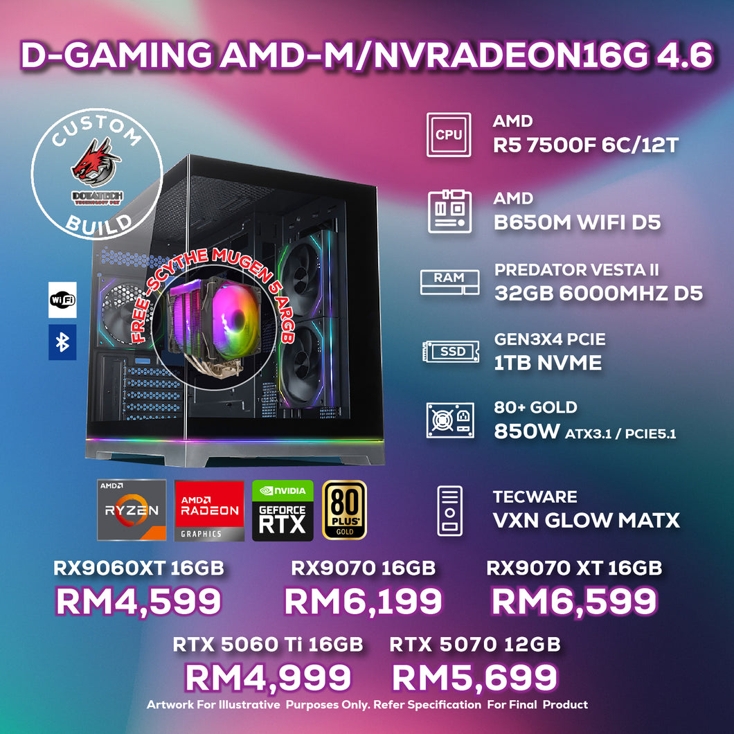 # DOTATECH D-GAMING AMD-M/NVRADEON16G 4.6 - CUSTOM PC GAMING PACKAGE # AMD RYZEN 5 7500F + GPU Option(s)