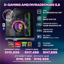 Load image into Gallery viewer, DOTATECH D-GAMING AMD/NVRADEON16G 5.8 - CUSTOM PC GAMING PACKAGE # AMD RYZEN 7 7800X3D + GPU Option(s)
