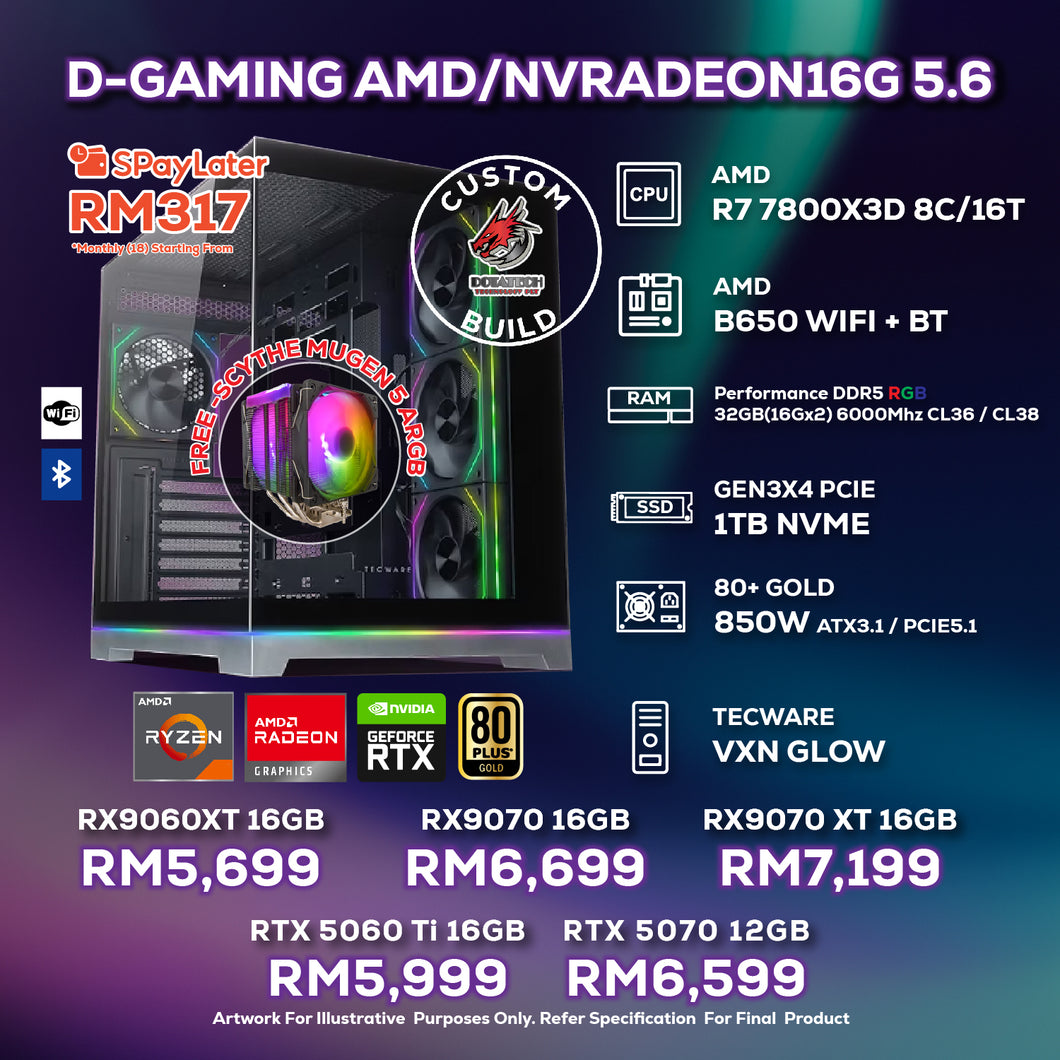 # DOTATECH D-GAMING AMD/NVRADEON16G 5.6 - CUSTOM PC GAMING PACKAGE # AMD RYZEN 7 7800X3D + GPU Option(s)