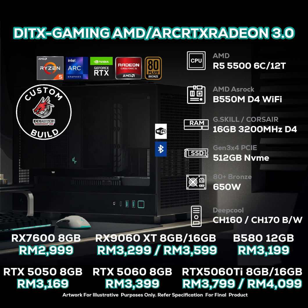 # DOTATECH DITX-GAMING AMD/ARCRTXRADEON 3.0  - CUSTOM PC GAMING PACKAGE # R5 5500 + GPU Option (s)
