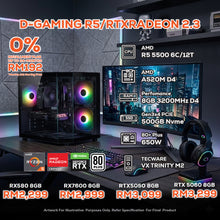 Load image into Gallery viewer, # DOTATECH D-GAMING R5/RTXRADEON 2.3 PC GAMING PACKAGE / 8GB DDR4 / 500GB SSD / R5 5500 + GPU OPTIONS
