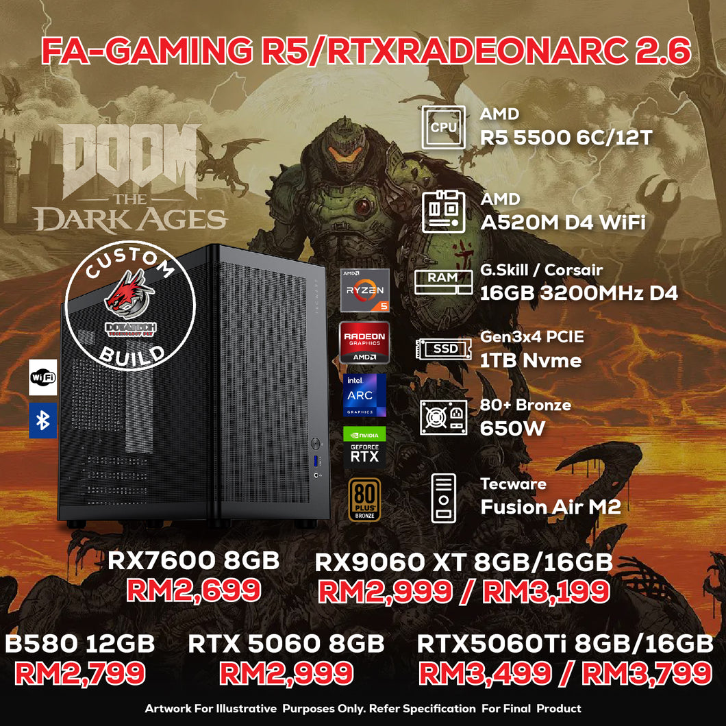 # DOTATECH FA-GAMING R5/RTXRADEONARC 2.6  - CUSTOM PC GAMING PACKAGE #  R5 5500 + GPU Option(s)