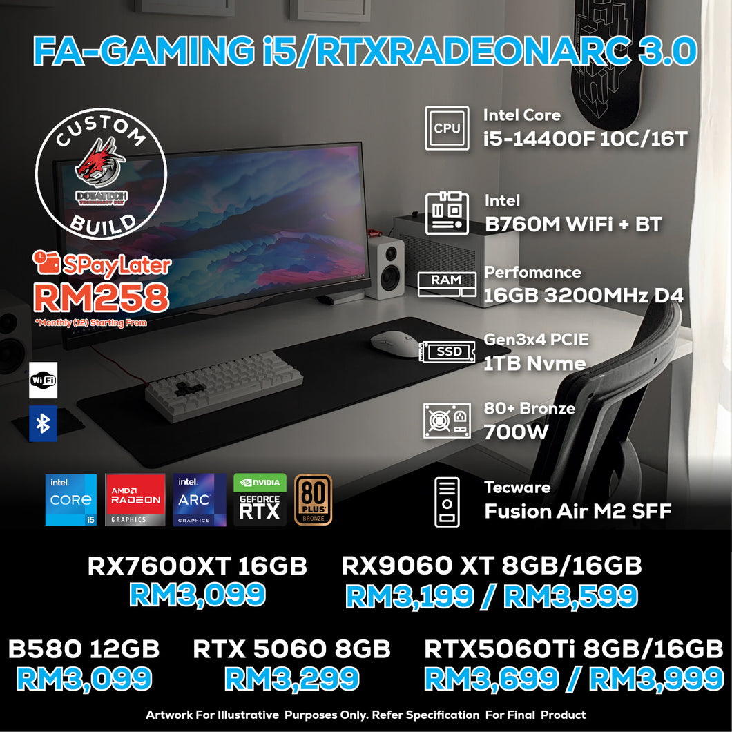 # DOTATECH FA-GAMING i5/RTXRADEONARC 3.0  - CUSTOM PC GAMING PACKAGE #  i5 14400F + GPU Option(s)