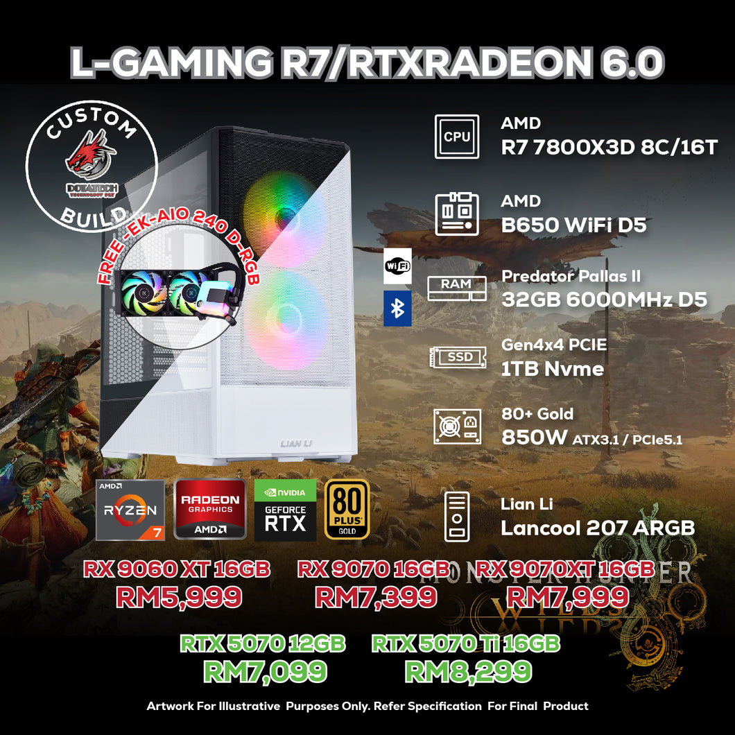# DOTATECH L-GAMING R7/RTXRADEON 6.0 - CUSTOM PC GAMING PACKAGE #  R7 7800X3D + GPU Option (s)