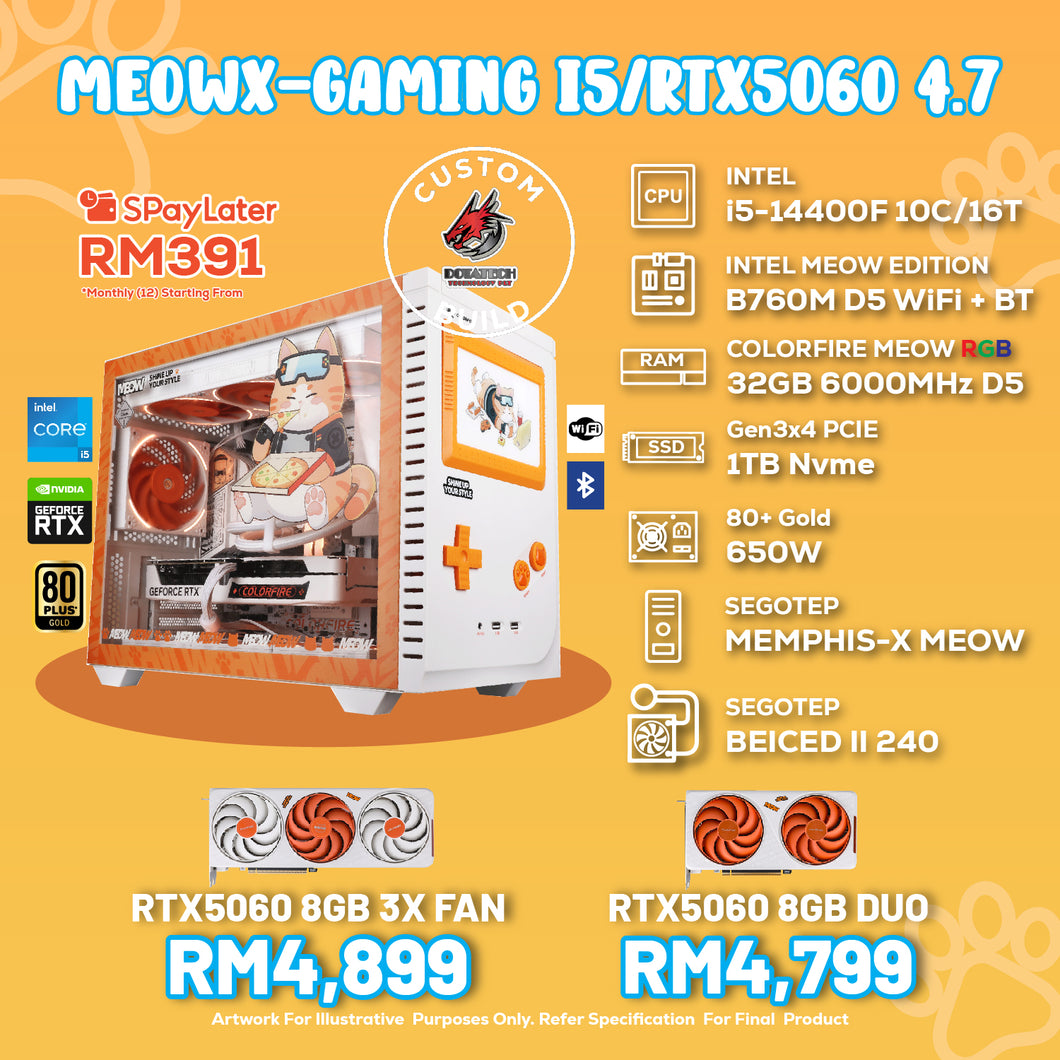 # DOTATECH MEOWX-GAMING i5/RTX5060 4.7 - CUSTOM PC GAMING PACKAGE # Intel Core i5-14400F With GPU Option(s)