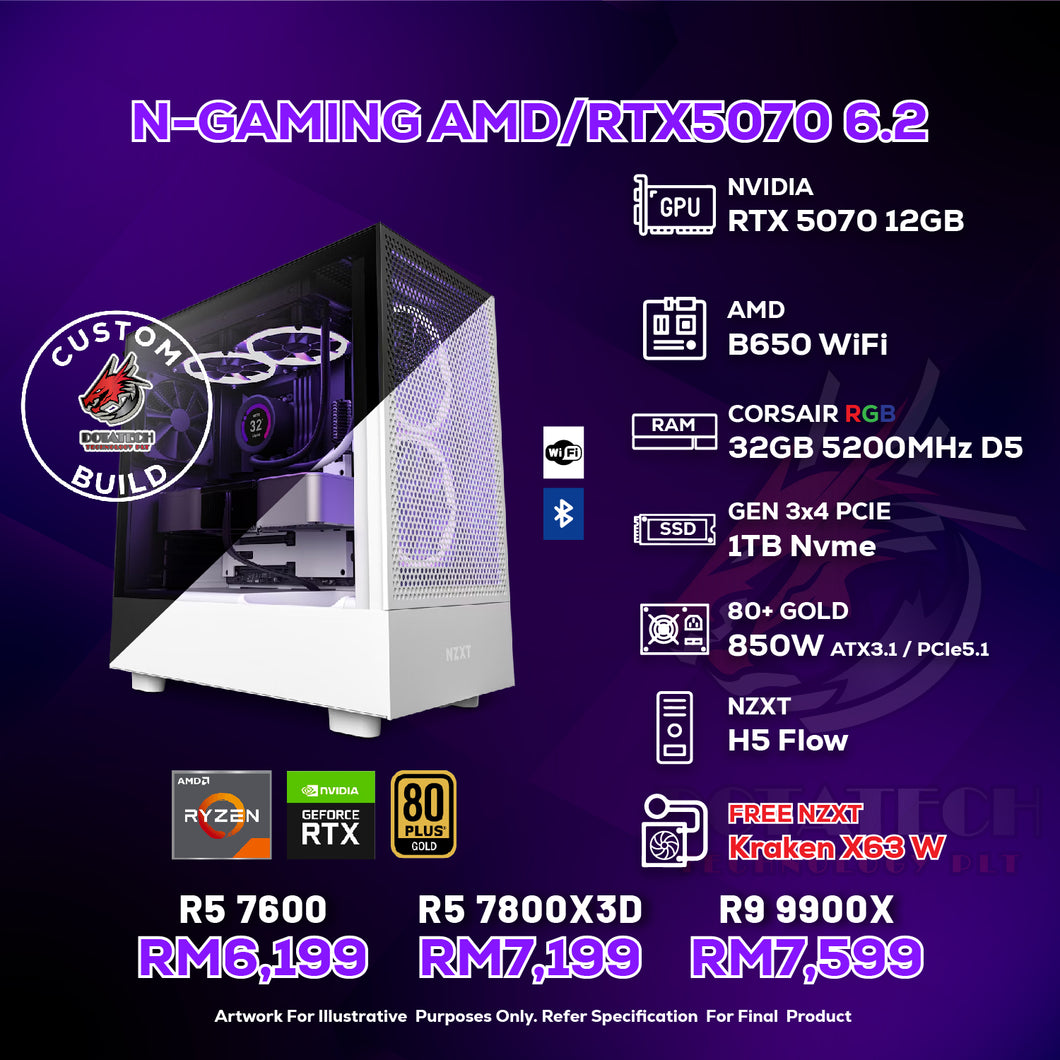 # DOTATECH N-GAMING AMD/RTX5070 6.2 - CUSTOM PC GAMING PACKAGE #  CPU Option(s) + RTX5070 12GB