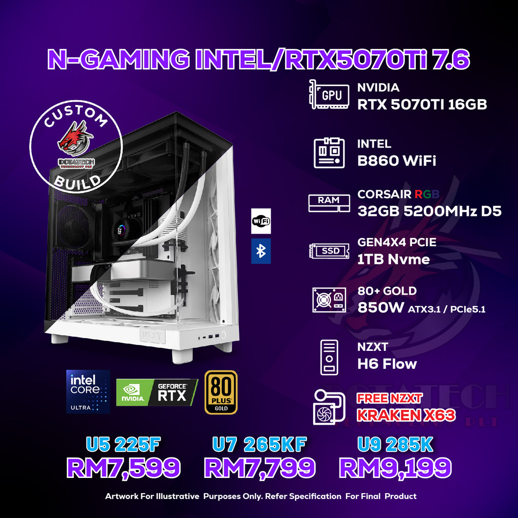 # DOTATECH N-GAMING INTEL/RTX5070Ti 7.6 - CUSTOM PC GAMING PACKAGE # CPU Option(s) + RTX 5070Ti 16GB