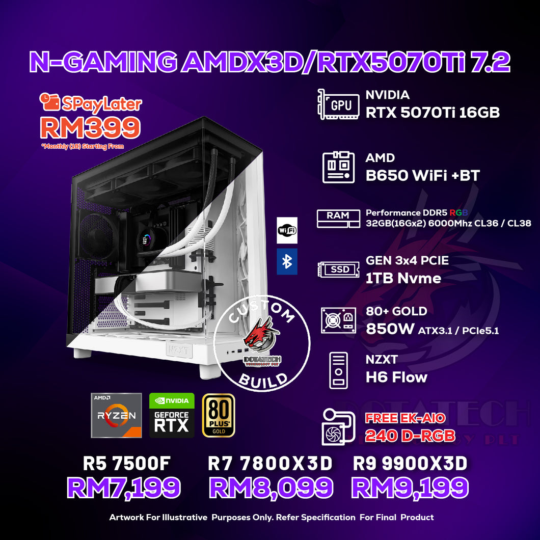# DOTATECH N-GAMING AMDX3D/RTX5070Ti 7.2 - CUSTOM PC GAMING PACKAGE # CPU Option(s) + RTX5070Ti 16GB