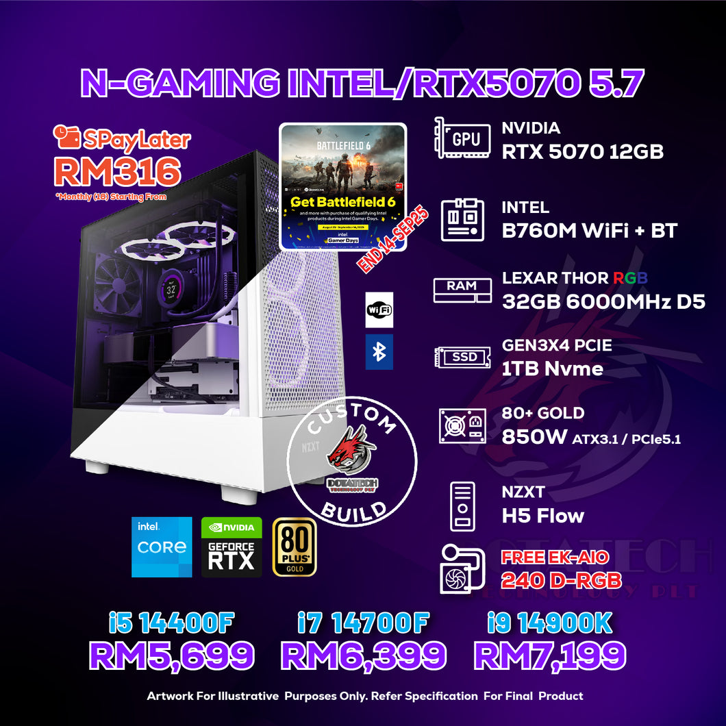 # DOTATECH N-GAMING INTEL/RTX5070 5.7 - CUSTOM PC GAMING PACKAGE # CPU Option(s) + RTX 5070 12GB