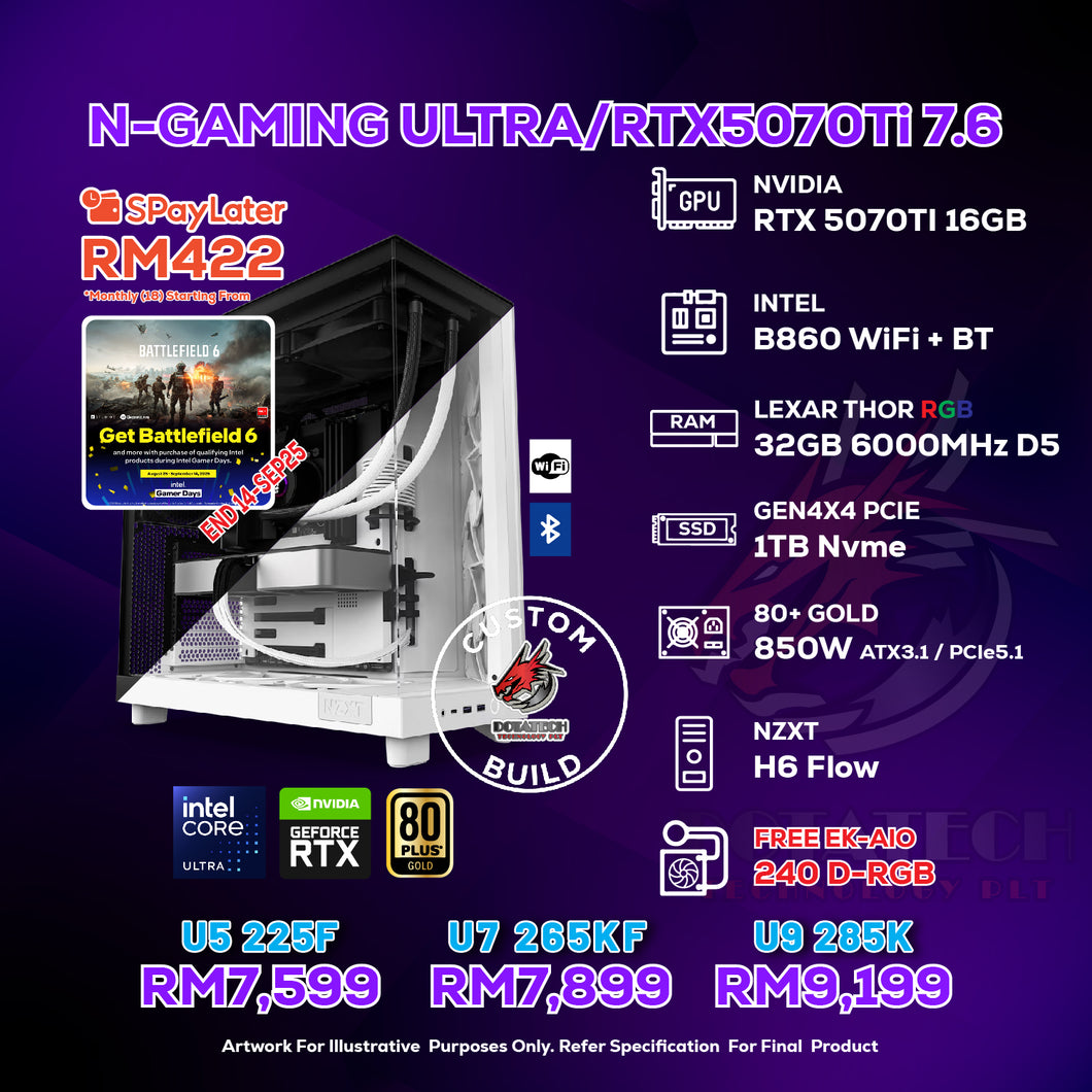 # DOTATECH N-GAMING ULTRA/RTX5070Ti 7.6 - CUSTOM PC GAMING PACKAGE # CPU Option(s) + RTX 5070Ti 16GB