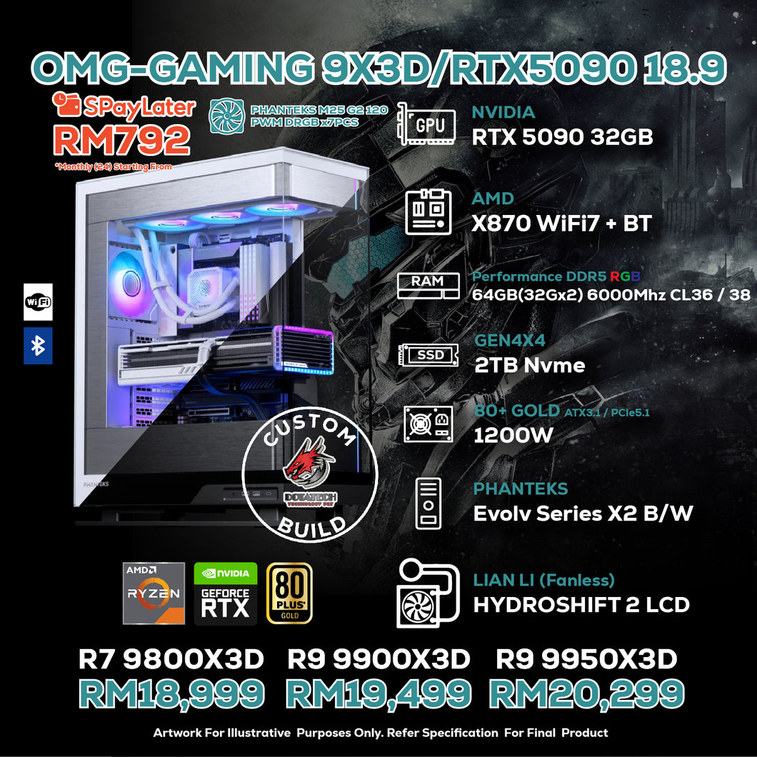 # DOTATECH OMG-GAMING 9X3D/RTX5090 18.9 - CUSTOM PC GAMING PACKAGE #  RTX 5090 32GB + CPU Option(s)