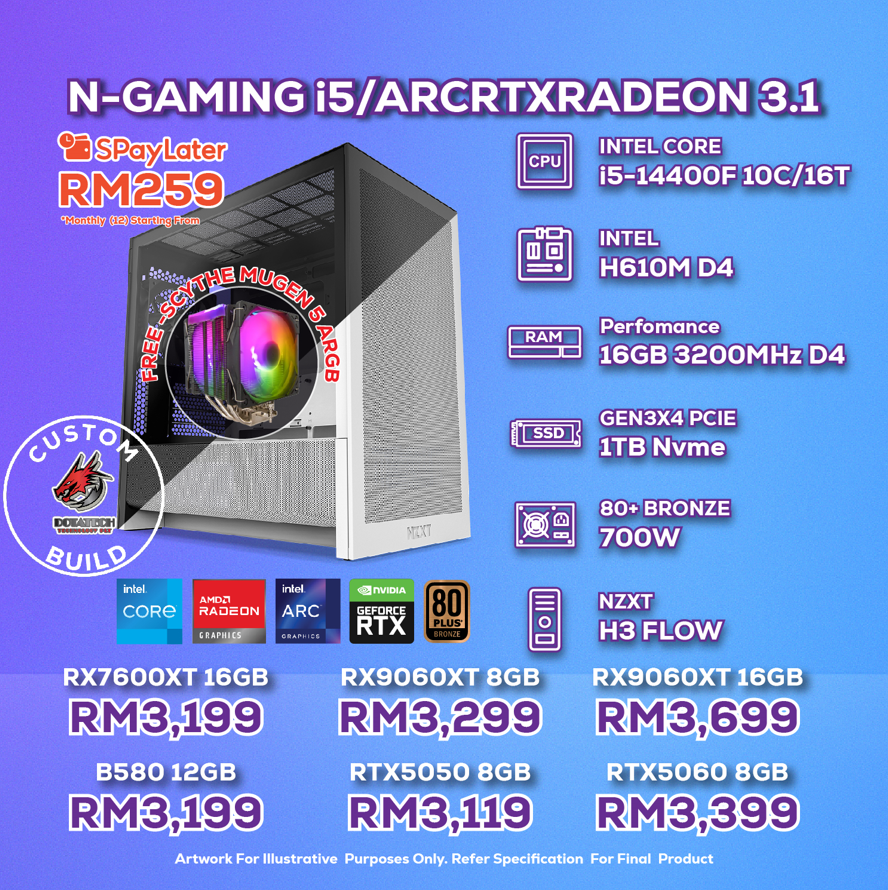 # DOTATECH N-GAMING i5/ARCRTXRADEON 3.1 - CUSTOM PC GAMING PACKAGE # i5 14400F + GPU OPTION(S)