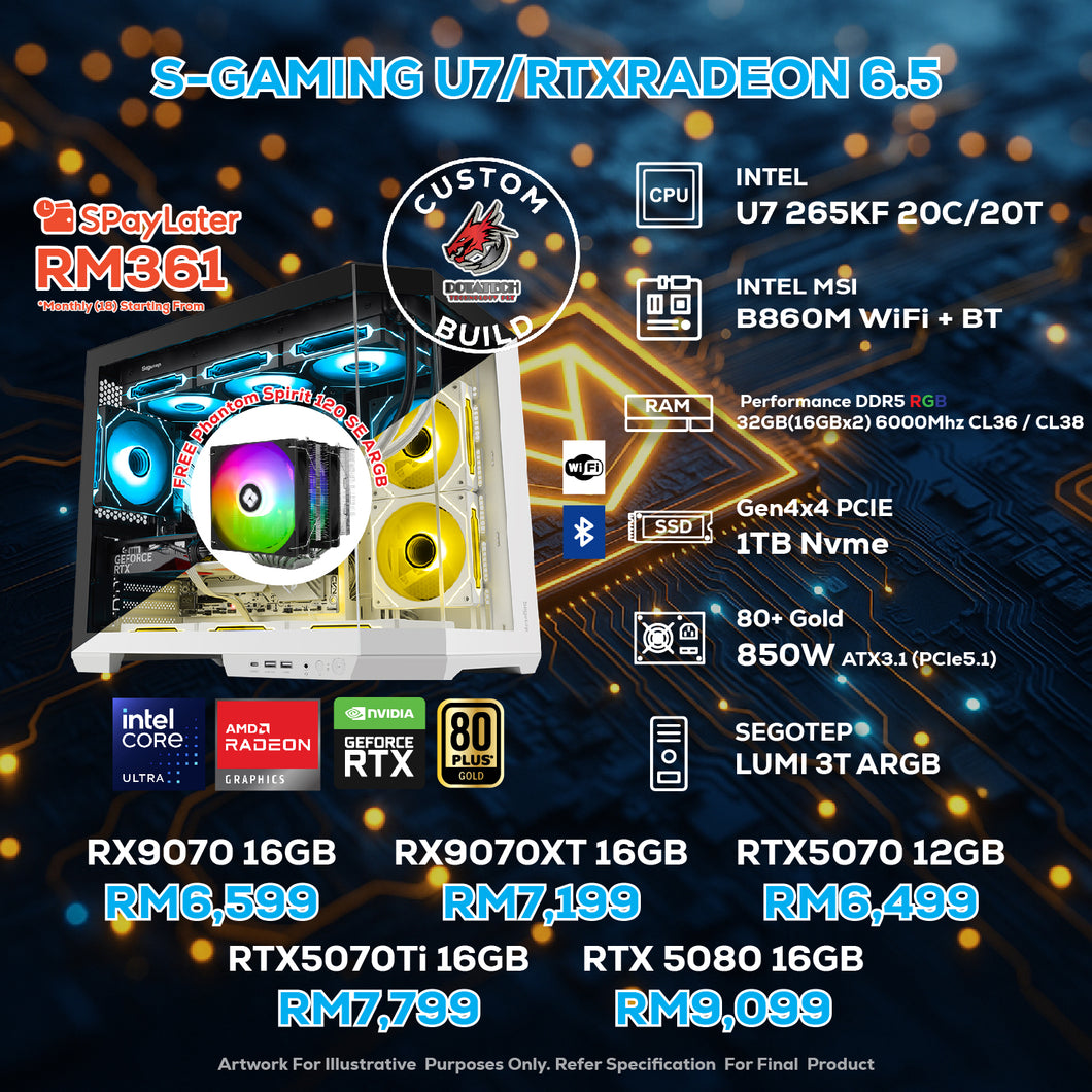 # DOTATECH S-GAMING U7/RTXRADEON 6.5 - CUSTOM PC GAMING PACKAGE #  U7 265KF + GPU Option(s)