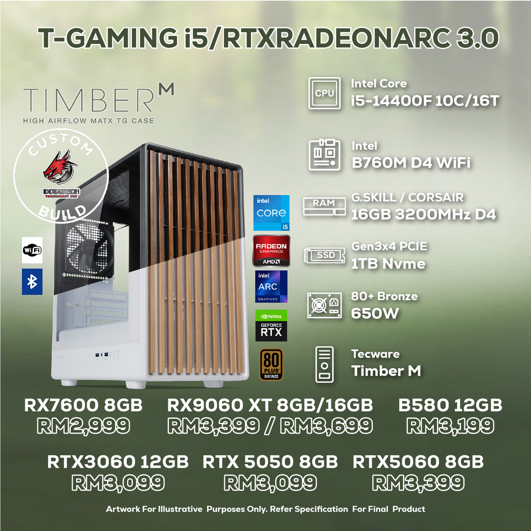 # DOTATECH  T-GAMING i5/RTXRADEONARC 3.0 - CUSTOM PC GAMING PACKAGE # i5-14400F + GPU OPTION(S)
