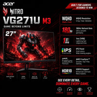 Acer Nitro VG271U M3 Widescreen Gaming LED Monitor 27'' IPS Panel / 2K WQHD / 0.5MS 180HZ / HDMI & DP