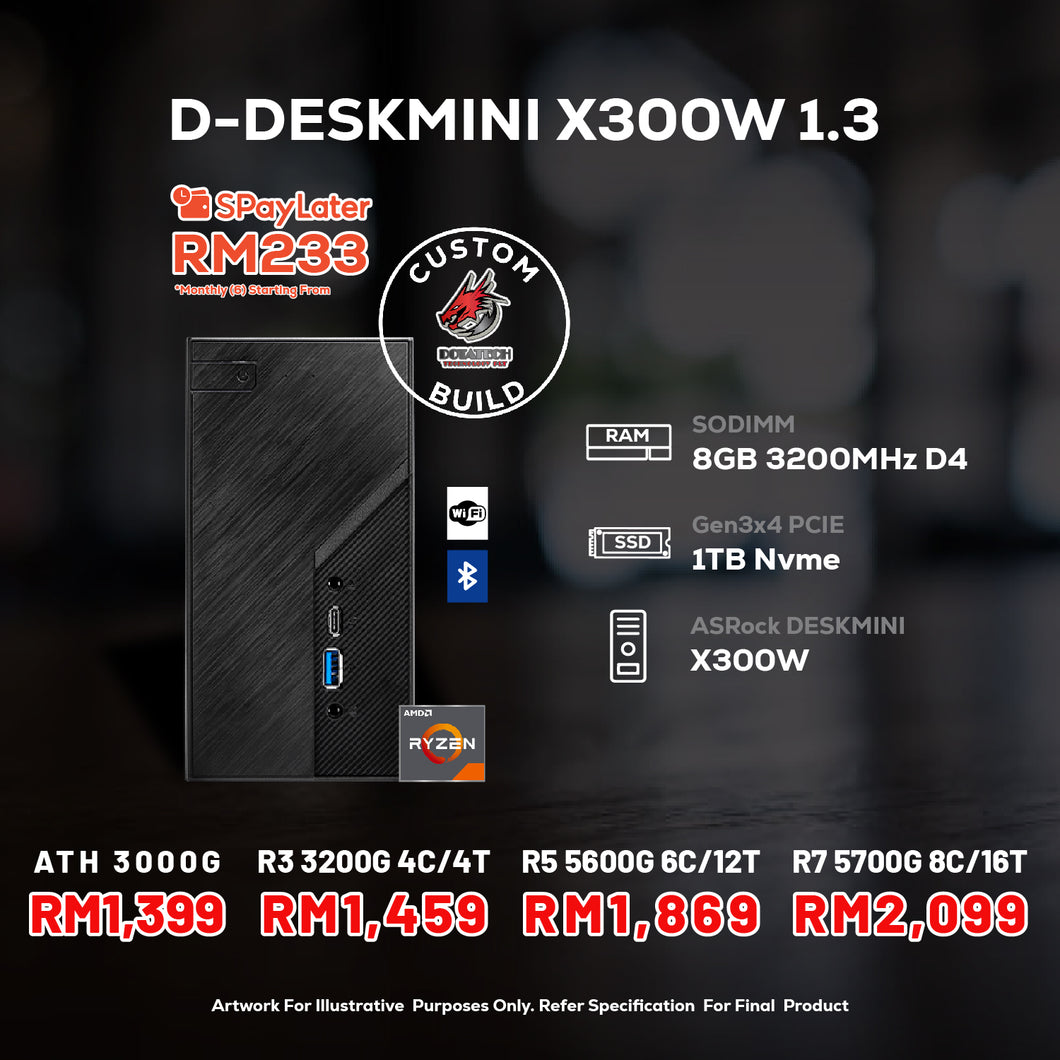 # DOTATECH D-DESKMINI X300W 1.3  - CUSTOM PC GAMING PACKAGE #  CPU OPTION(S) + AMD RADEON GRAPHICS