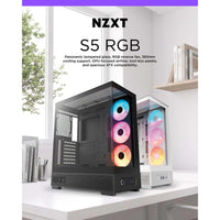 NZXT S5 RGB 2026 Compact Solid Steel Mid-Tower ATX Case with 360 mm RGB Reverse Fan Black / White