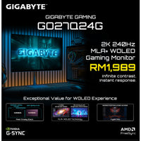 GIGABYTE GO27Q24G 27" QHD 240Hz MLA+ RealBlack Glossy WOLED Gaming Monitor / AMD FreeSync / NVIDIA G-Sync Compatible
