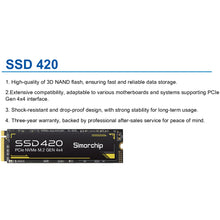 Load image into Gallery viewer, SimorChip SSD 420 PCIe Gen 4x4 NVMe M.2 2280 SSD / 512GB / 1TB
