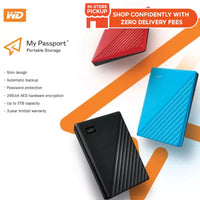 Western Digital 1TB / 2TB / 4TB / 5TB / 6TB My WD Passport Portable External Hard Drive BLUE / RED / BLACK / WHITE