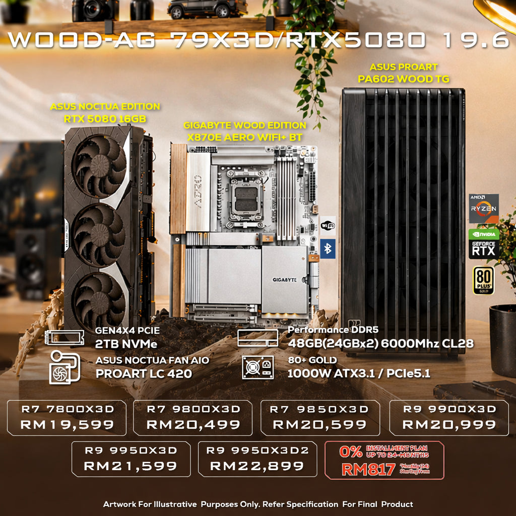 # DOTATECH WOOD-AG 79X3D/RTX5080 19.6 PC GAMING PACKAGE / 48GB DDR5 ...